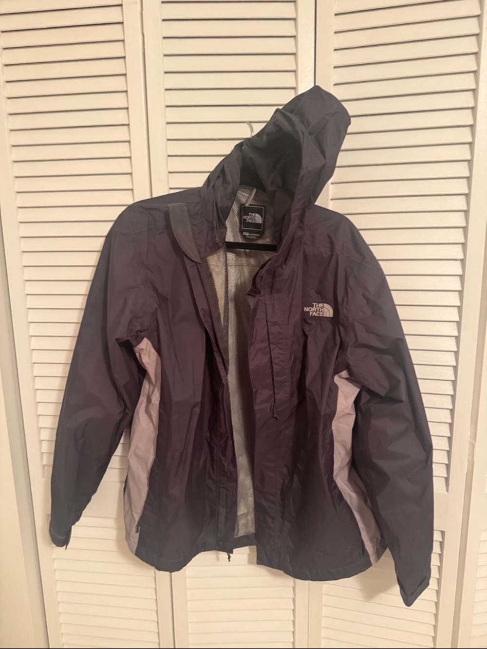 The North Face Women's Hooded Rain Jacket in Deep Purple and Light Gray